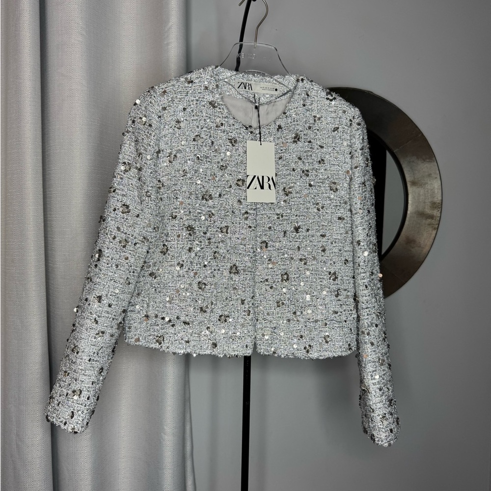Zara Silver Textured Blazer - Picture 8 of 12